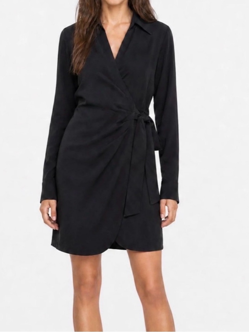 Onia Black Long-Sleeve Wrap Dress